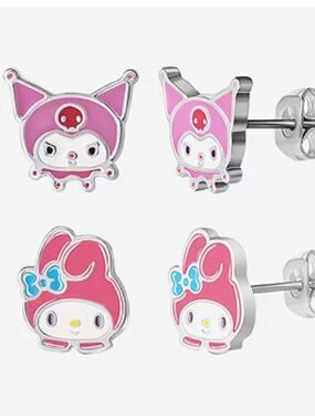 Hello Kitty | Sanrio My Melody & Kuromi Silver-Toned Stud Earrings Set